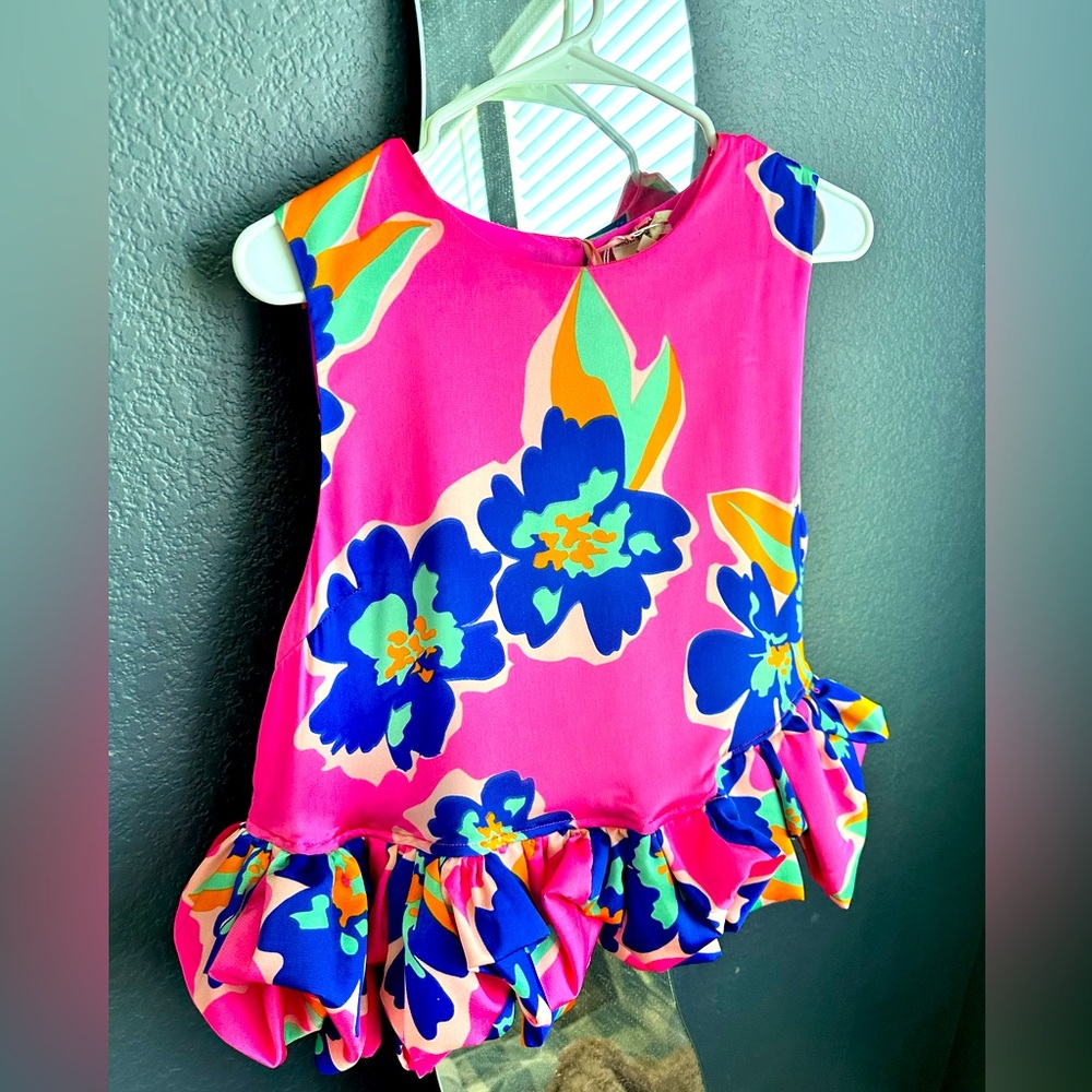 Entro Floral Satin Ruffle Hem Top - Pink Sz Medium, NWT